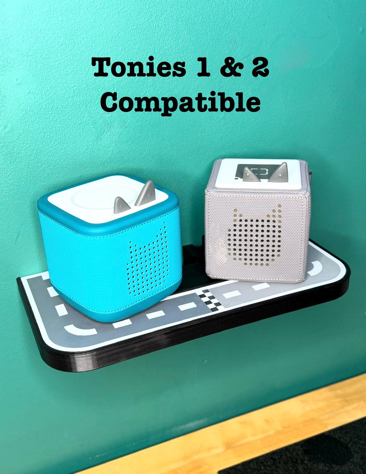 Toniebox 1 & 2 Shelf Display - Cars Road Themed | Swappable Magnetic-top Decor Pieces | Wall Mounted or Place on Surface