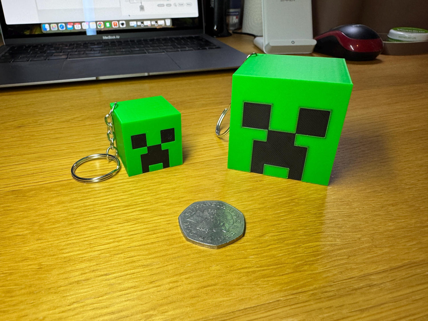 Minecraft Creeper Head Keyring Keychain | Small or Large | Stocking Filler | Cake Topper | Bag Charm