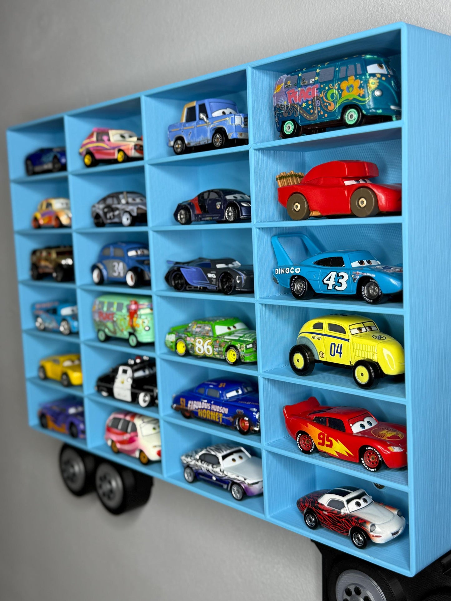 Toy Car Storage Shelf - Realistic Truck Design | Holds 24-96 Cars | Wall Mounted Diecast Toy Cars Display